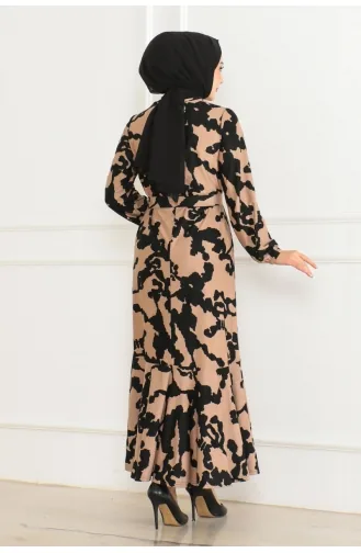 Gemustertes Kleid Mit Volantrock 3151-01 Schwarz 3151-01