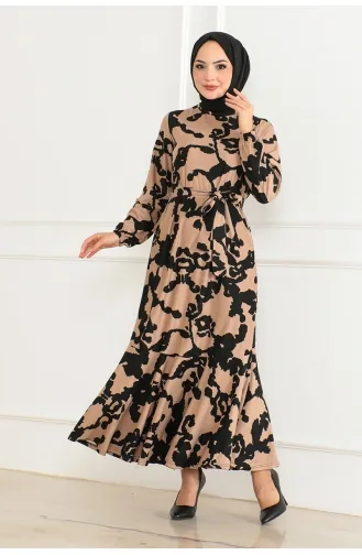 Gemustertes Kleid Mit Volantrock 3151-01 Schwarz 3151-01