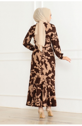 Gemustertes Kleid Mit Volantrock 3151-02 Braun 3151-02