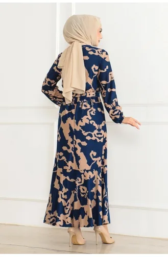 Robe à Motifs Avec Jupe à Volants 3151-04 Bleu Marine 3151-04