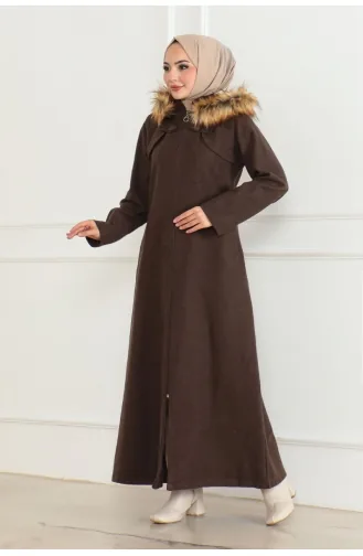 Manteau A Capuche Fourrure Cachemire 05061-02 Marron 05061-02