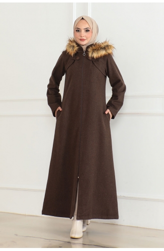 Manteau A Capuche Fourrure Cachemire 05061-02 Marron 05061-02