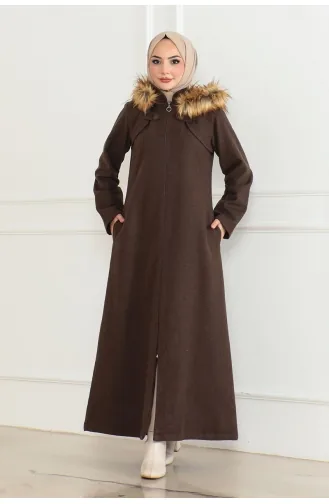Manteau A Capuche Fourrure Cachemire 05061-02 Marron 05061-02