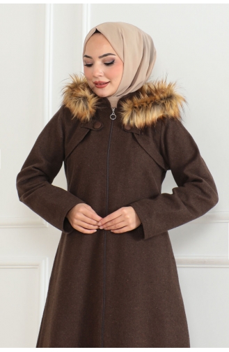 Manteau A Capuche Fourrure Cachemire 05061-02 Marron 05061-02