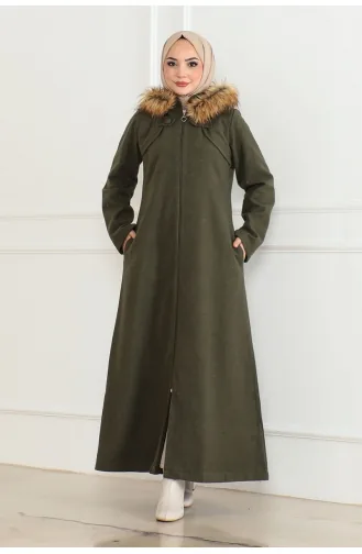 Manteau A Capuche Fourrure Cachemire 05061-04 Khaki 05061-04