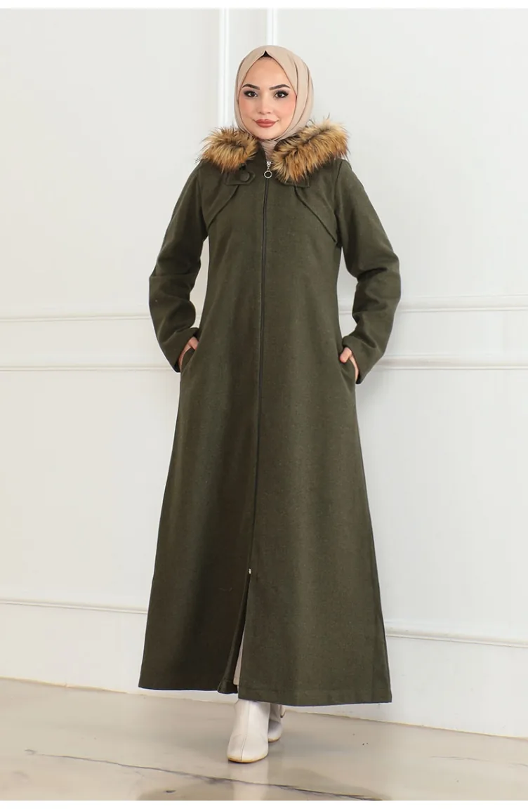 Manteau A Capuche Fourrure Cachemire 05061-04 Khaki 05061-04