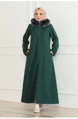 Hooded Fur Cashmere Coat 05061-07 Emerald Green 05061-07
