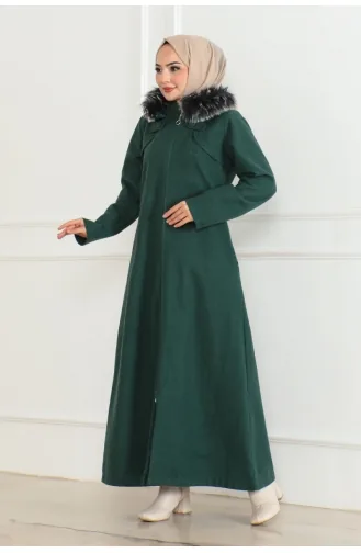 Hooded Fur Cashmere Coat 05061-07 Emerald Green 05061-07
