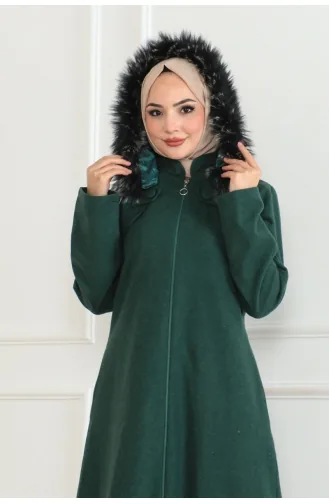 Hooded Fur Cashmere Coat 05061-07 Emerald Green 05061-07