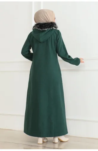 Hooded Fur Cashmere Coat 05061-07 Emerald Green 05061-07