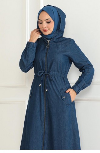 Abaya En Denim à Taille En Dentelle Bleu Foncé 19226 15335