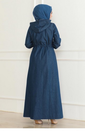 Abaya En Denim à Taille En Dentelle Bleu Foncé 19226 15335