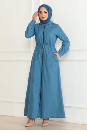 Abaya En Jean Lacé à La Taille Bleu Clair 19226 15336