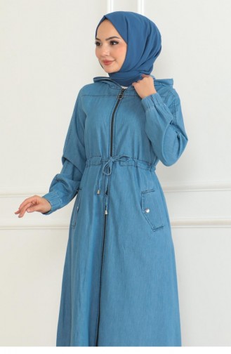 Abaya En Jean Lacé à La Taille Bleu Clair 19226 15336