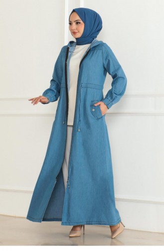 Abaya En Jean Lacé à La Taille Bleu Clair 19226 15336
