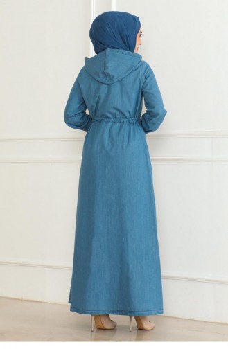 Abaya En Jean Lacé à La Taille Bleu Clair 19226 15336