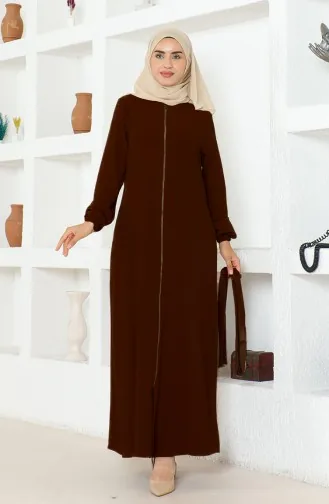 Bürümcük Kumaş Kuşaklı Ferace 1019-07 Kahverengi