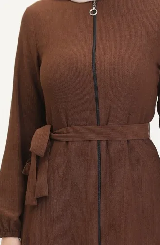 Bürümcük Kumaş Kuşaklı Ferace 1019-07 Kahverengi