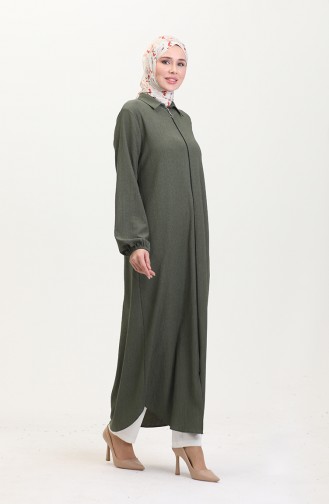 Collared Zippered Abaya 1021-01 Khaki 1021-01