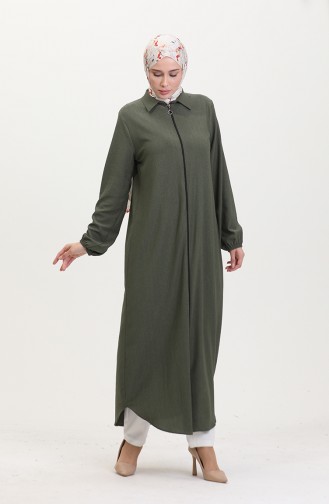 Collared Zippered Abaya 1021-01 Khaki 1021-01