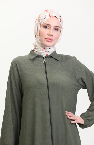 Collared Zippered Abaya 1021-01 Khaki 1021-01