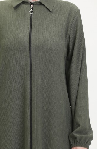 Collared Zippered Abaya 1021-01 Khaki 1021-01