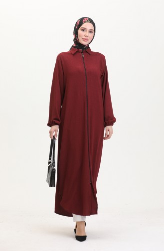 Abaya A Fermeture Et Col 1021-02 Rouge Claret 1021-02
