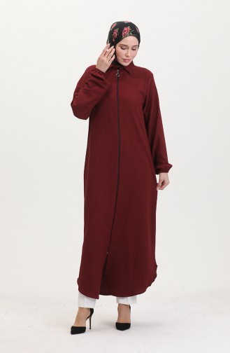 Abaya A Fermeture Et Col 1021-02 Rouge Claret 1021-02