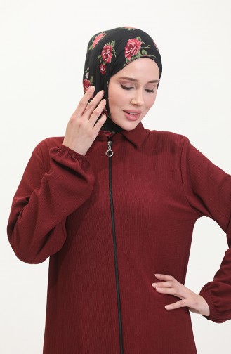 Abaya A Fermeture Et Col 1021-02 Rouge Claret 1021-02