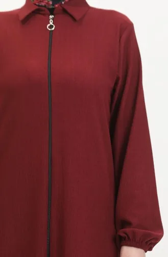 Yakalı Fermuarlı Ferace 1021-02 Bordo