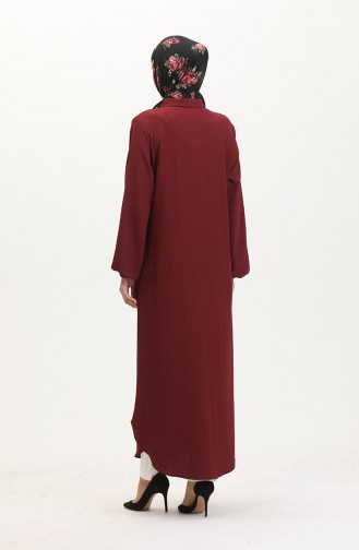 Abaya A Fermeture Et Col 1021-02 Rouge Claret 1021-02