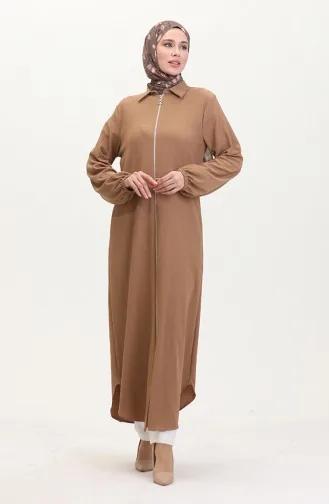 Yakalı Fermuarlı Ferace 1021-03 Vizon