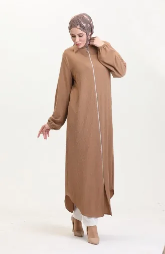 Yakalı Fermuarlı Ferace 1021-03 Vizon