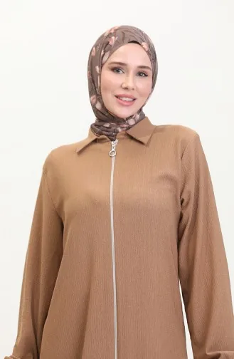 Yakalı Fermuarlı Ferace 1021-03 Vizon