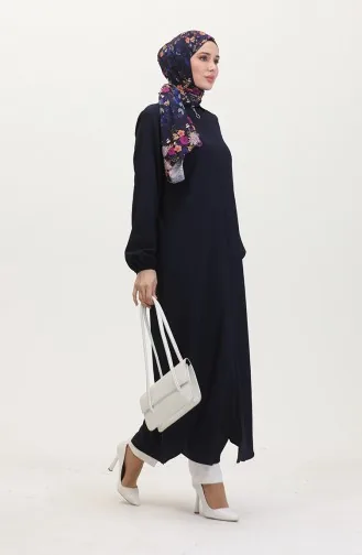 Collared Zippered Abaya 1021-04 Navy Blue 1021-04