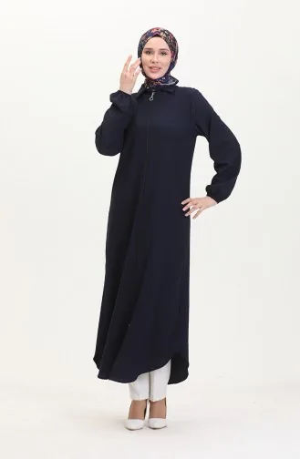Collared Zippered Abaya 1021-04 Navy Blue 1021-04