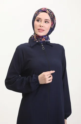Collared Zippered Abaya 1021-04 Navy Blue 1021-04