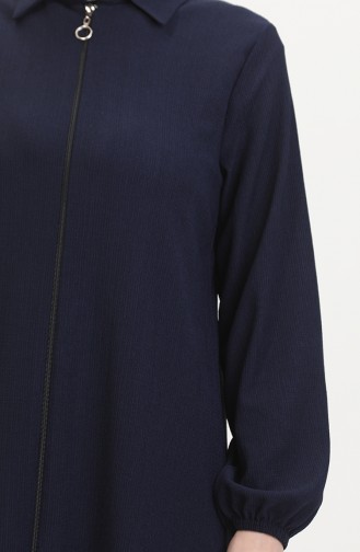 Collared Zippered Abaya 1021-04 Navy Blue 1021-04