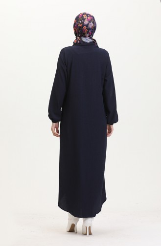 Collared Zippered Abaya 1021-04 Navy Blue 1021-04