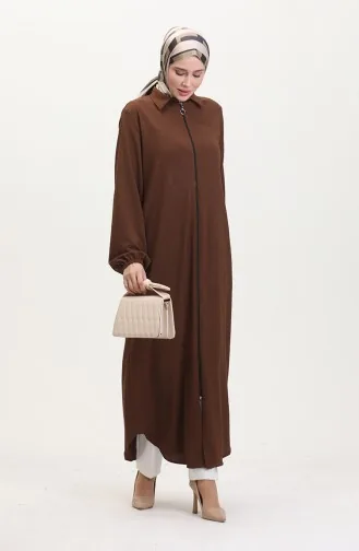 Collared Zippered Abaya 1021-06 Brown 1021-06