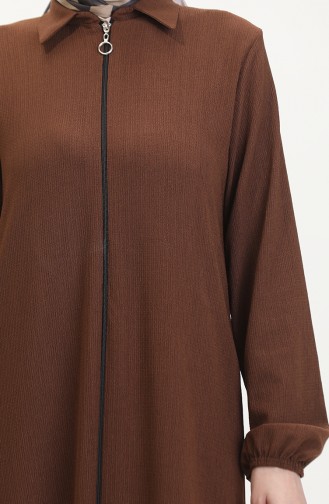Yakalı Fermuarlı Ferace 1021-06 Kahverengi