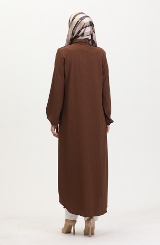 Yakalı Fermuarlı Ferace 1021-06 Kahverengi