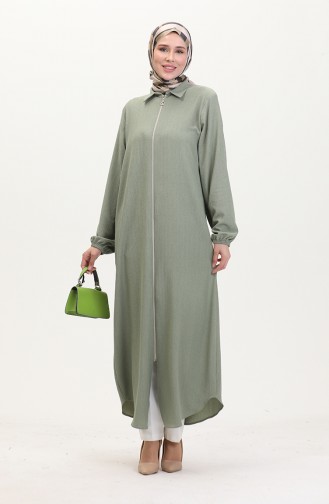 Collared Zippered Abaya 1021-07 Almond Green 1021-07