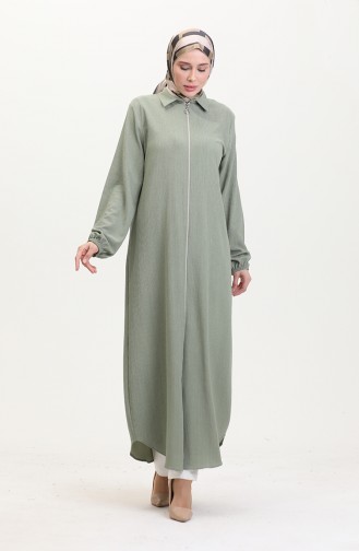Collared Zippered Abaya 1021-07 Almond Green 1021-07