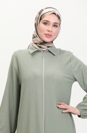 Collared Zippered Abaya 1021-07 Almond Green 1021-07