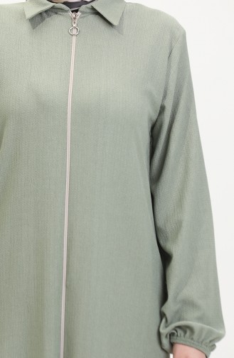 Collared Zippered Abaya 1021-07 Almond Green 1021-07