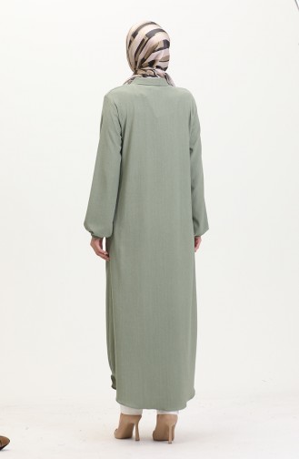 Collared Zippered Abaya 1021-07 Almond Green 1021-07