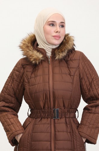 Hooded Quilted Coat 0813-06 Tan 0813-06