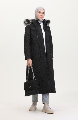 Manteau Matelassé à Capuche 5212-01 Noir 5212-01