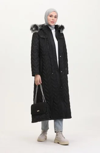 Kapüşonlu Kapitone Mont 5212-01 Siyah